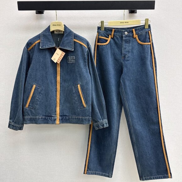 Miu Miu Jackets & Blazers - Miu Miu Women's Denim and Leather Blouson Jacket Set